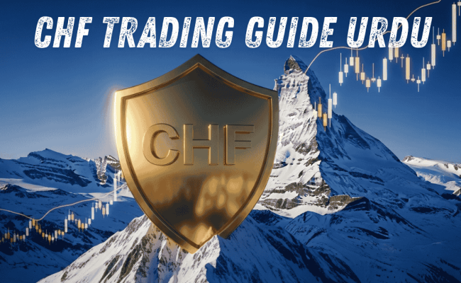CHF Trading Guide Urdu showing Swiss Franc price movement and forex charts
