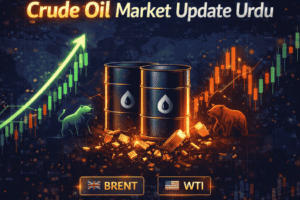 Crude oil market update Urdu showing price movement and global energy trends