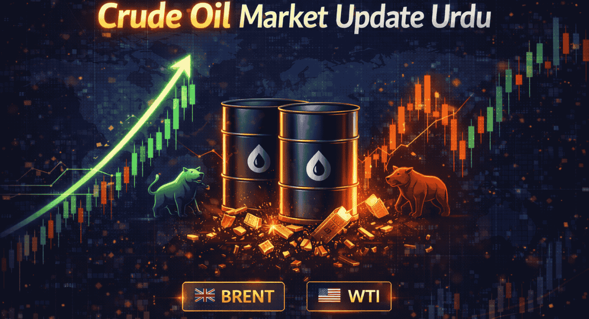Crude oil market update Urdu showing price movement and global energy trends