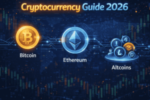 Cryptocurrency guide Urdu basics explained with Bitcoin and blockchain visuals