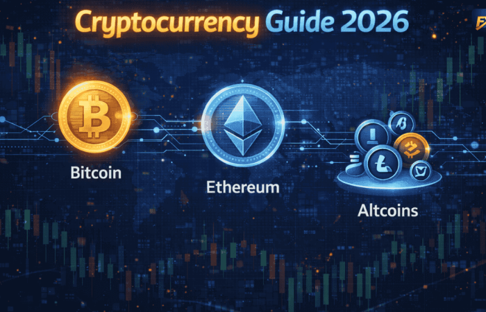Cryptocurrency guide Urdu basics explained with Bitcoin and blockchain visuals