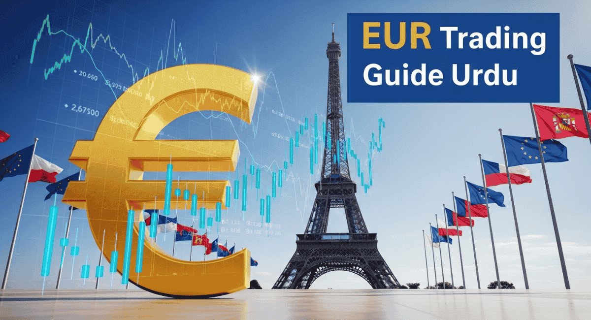 EUR Trading Guide Urdu یورو کیا ہے اور اس پر ٹریڈ کر کے منافع کیسے کمائیں؟ EUR Trading Guide Urdu with EURUSD forex chart