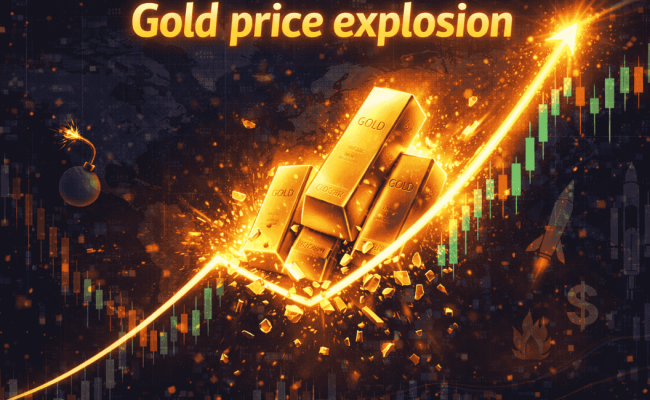 Gold price explosion showing bullish breakout and strong upward momentum