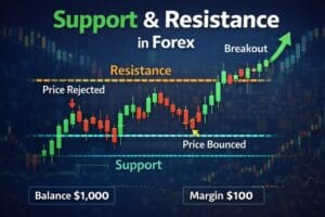 Support and resistance levels explained on forex candlestick chart