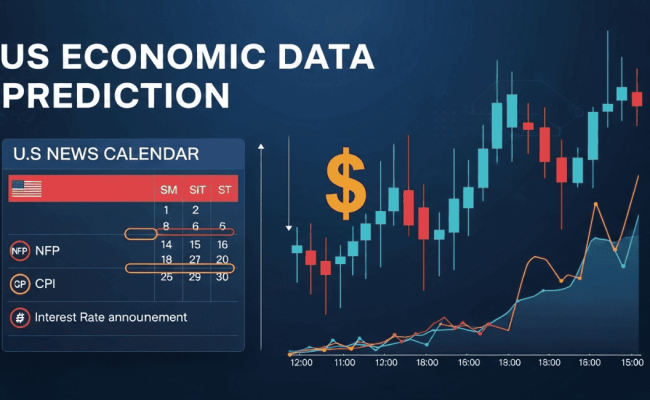 US data prediction urdu with NFP CPI and USD volatility chart