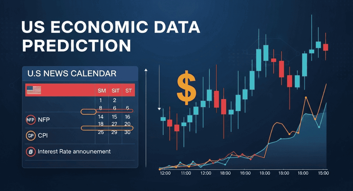 US data prediction urdu with NFP CPI and USD volatility chart